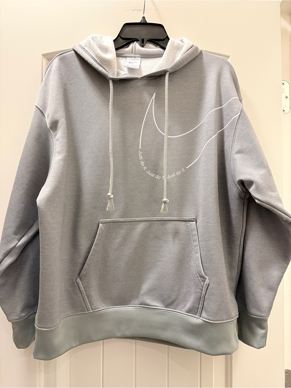 Nike Women's Light Gray Hoodie Sweatshirt with White Swoosh